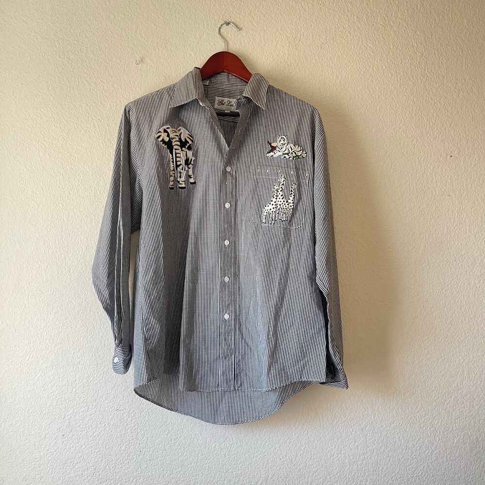 Vintage 80s black and white gingham with animal embroidery size‎ medium
